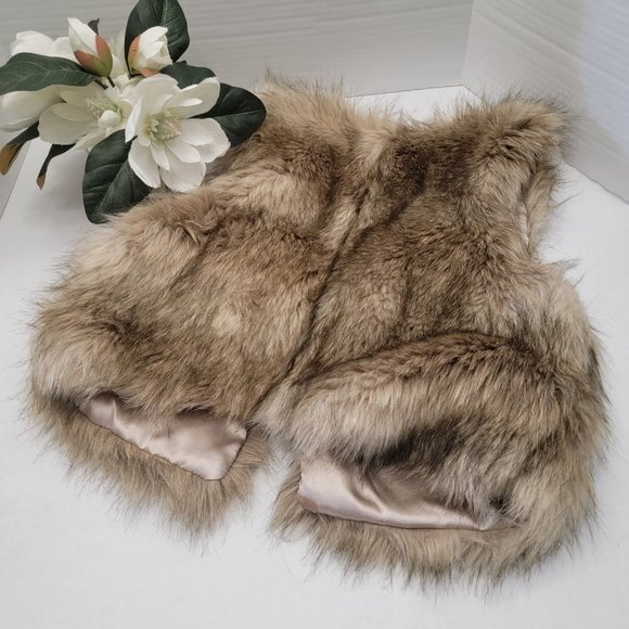 Womens Forever 21 Boutique Faux Fur Beige Brown Black Vest Jacket Cover Up M - Picture 11 of 11